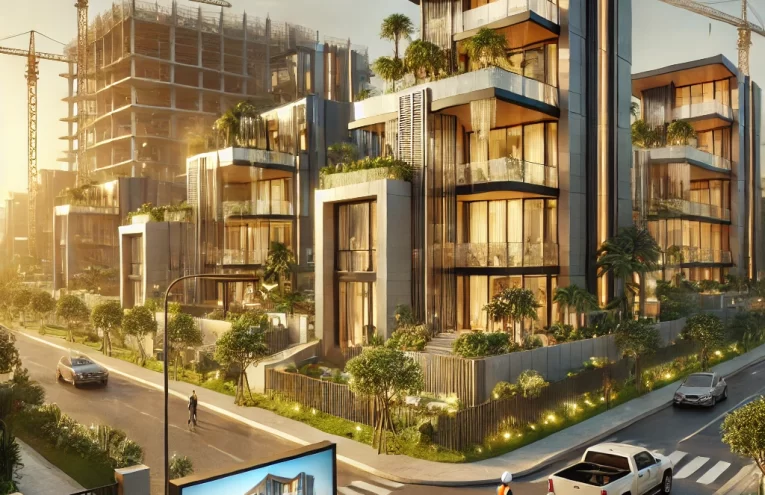 DALL·E 2025-02-12 02.37.43 - A hyperrealistic image of a luxurious, modern off-plan property development in Nigeria. The scene features a high-end residential estate under constru