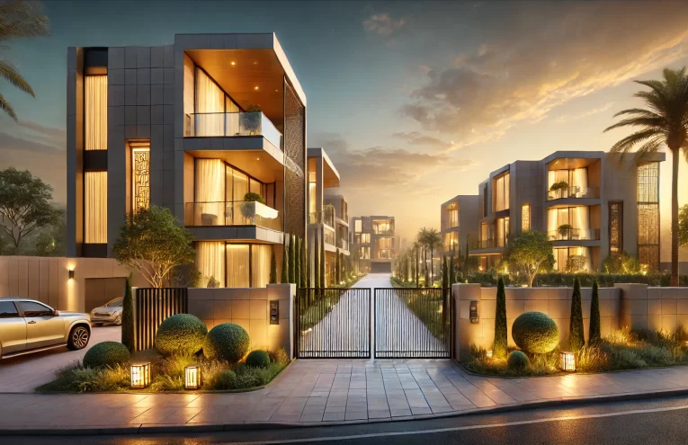 DALL·E 2025-02-12 04.46.59 - A hyperrealistic image of a luxurious real estate development in Nigeria, featuring high-end modern mansions with sleek architecture, lush landscaping