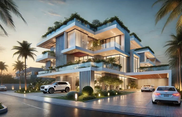 DALL·E 2025-02-13 23.34.20 - A hyperrealistic image of an ultra-luxurious modern mansion in Lagos, Nigeria. The architecture blends contemporary design with traditional Nigerian i